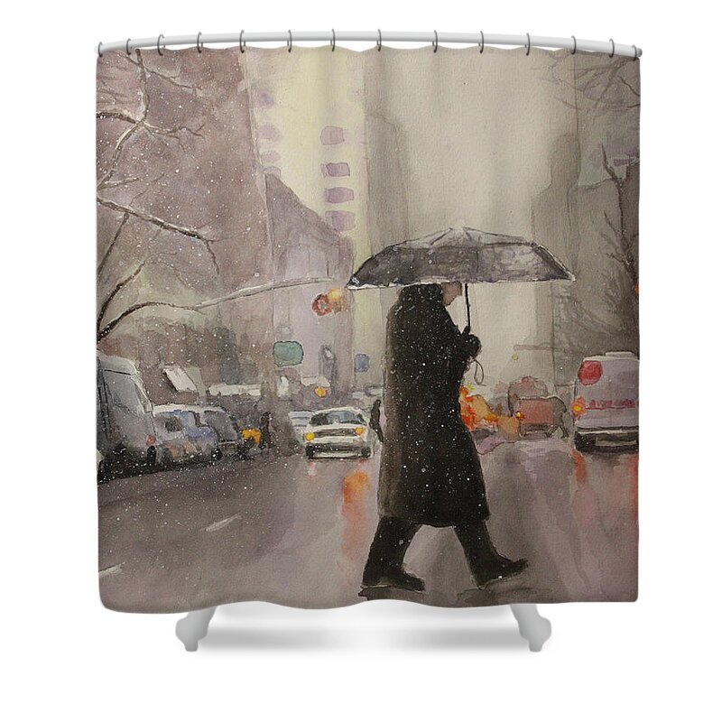 New York Shower Curtain featuring the painting New York Chill by Rachel Bochnia