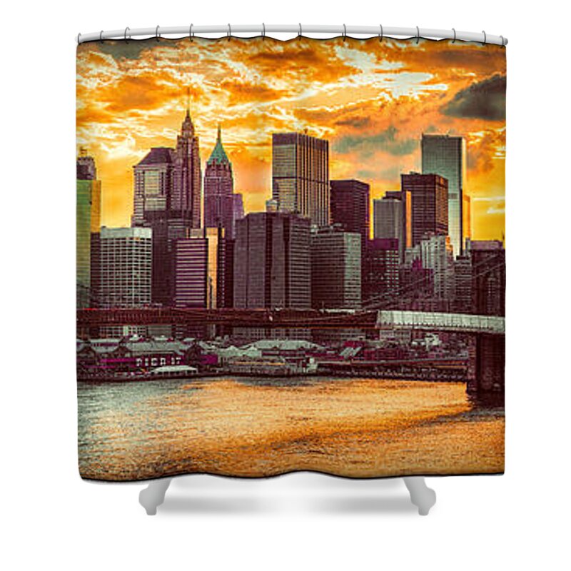 Brooklyn Bridge Shower Curtain featuring the photograph New York City Summer Panorama by Chris Lord