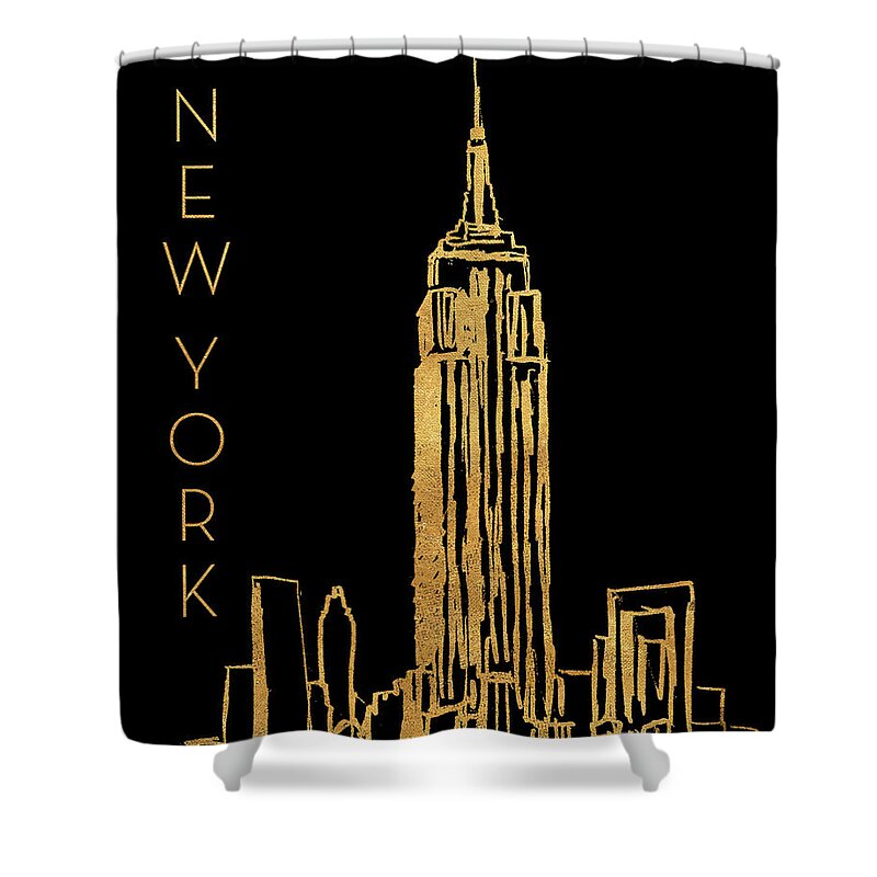 New Shower Curtain featuring the mixed media New York On Black by Nicholas Biscardi