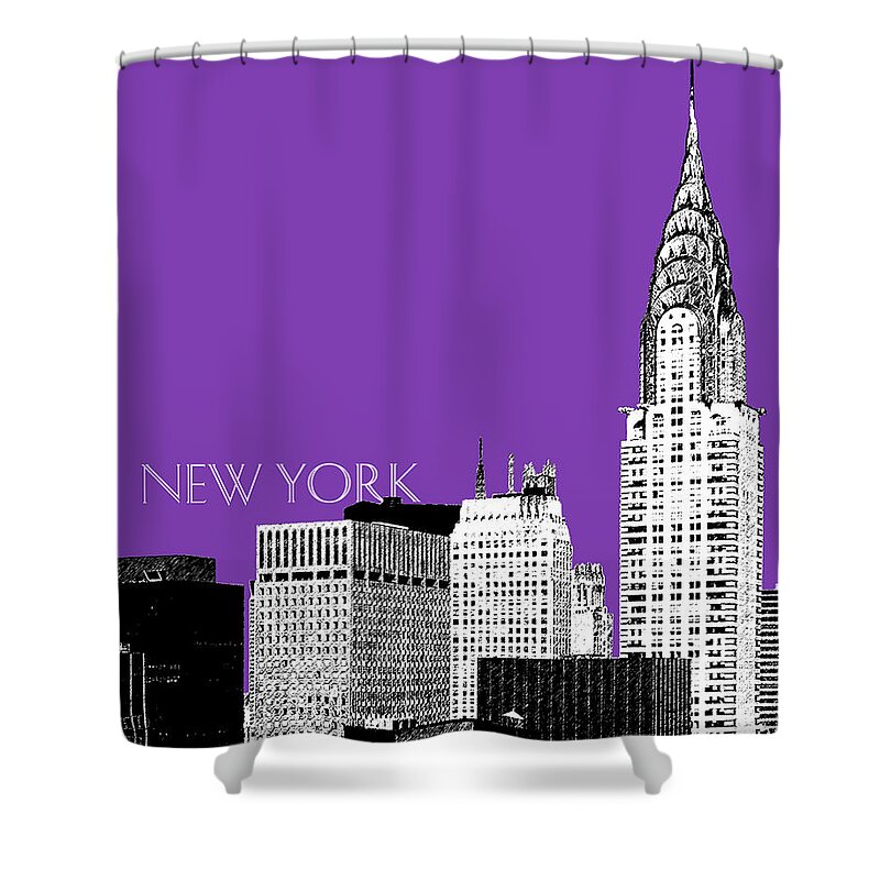 Architecture Shower Curtain featuring the digital art New York Skyline Chrysler Building - Purple by DB Artist