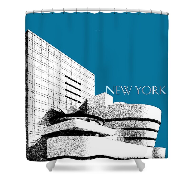 Architecture Shower Curtain featuring the digital art New York Skyline Guggenheim Art Museum - Steel Blue by DB Artist