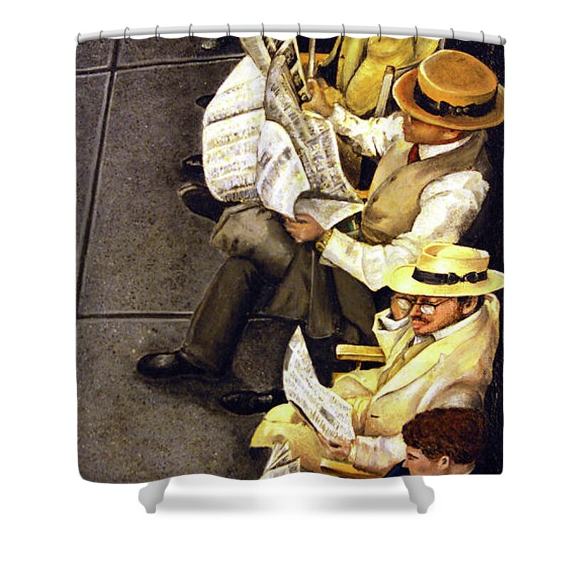 Newspaper Shower Curtain featuring the painting New York Times by Linda Simon