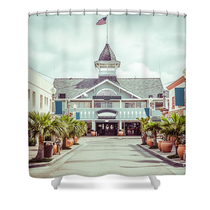 1950s Shower Curtain featuring the photograph Newport Beach Balboa Main Street Vintage Picture by Paul Velgos