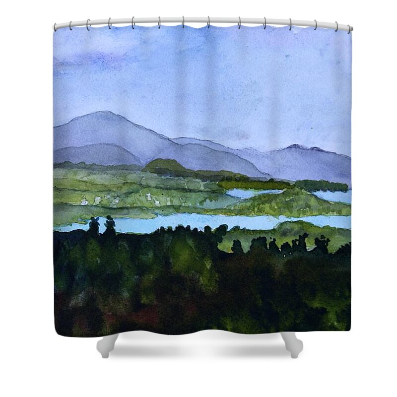 Newport Vt Shower Curtain featuring the painting Newport from Brownington Lookout by Donna Walsh