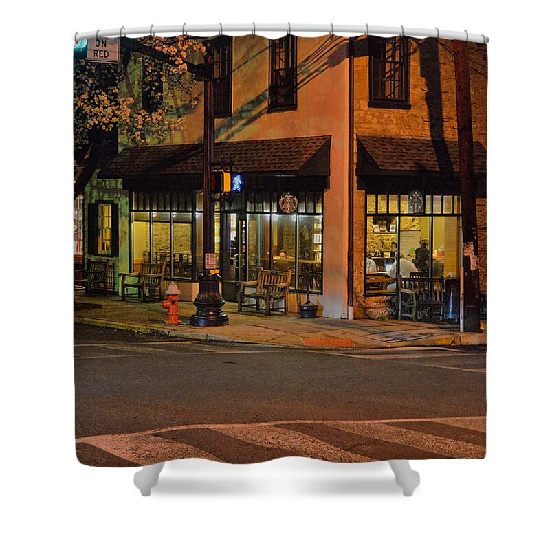 Newtown Pa Shower Curtain featuring the photograph Newtown Nighthawks by William Jobes