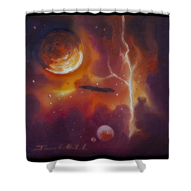 Purple; Red; Blue; Stunning; Landscape; James C. Hill; Copyright 2014 - James Christopher Hill; Jameshillgallery.com; Sci-fi; Science Fiction; Spheres; Power; Light; Ball; Motion; Concept Art; Concept Sketch; Nebula; Astronomy; Space; Gas; Planet; Star Shower Curtain featuring the painting Ngc - 1017 by James Hill