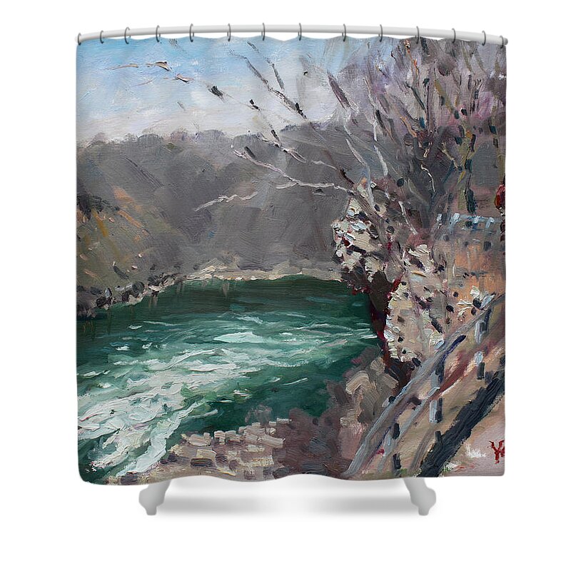 Niagara Gorge Shower Curtain featuring the painting Niagara Falls Gorge by Ylli Haruni