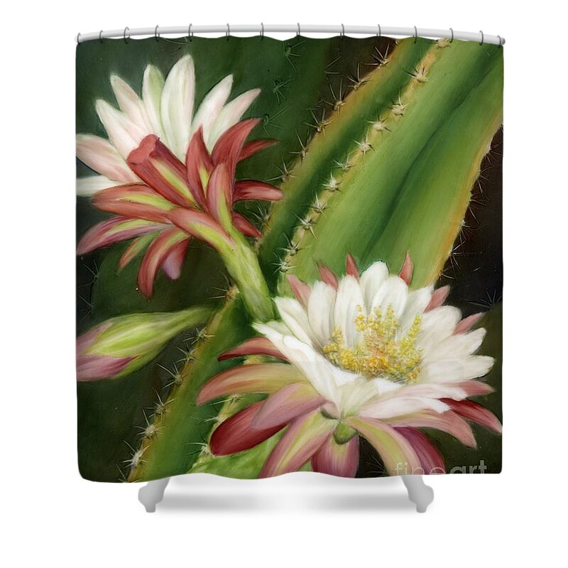Floral Shower Curtain featuring the painting Night Cereus by Summer Celeste