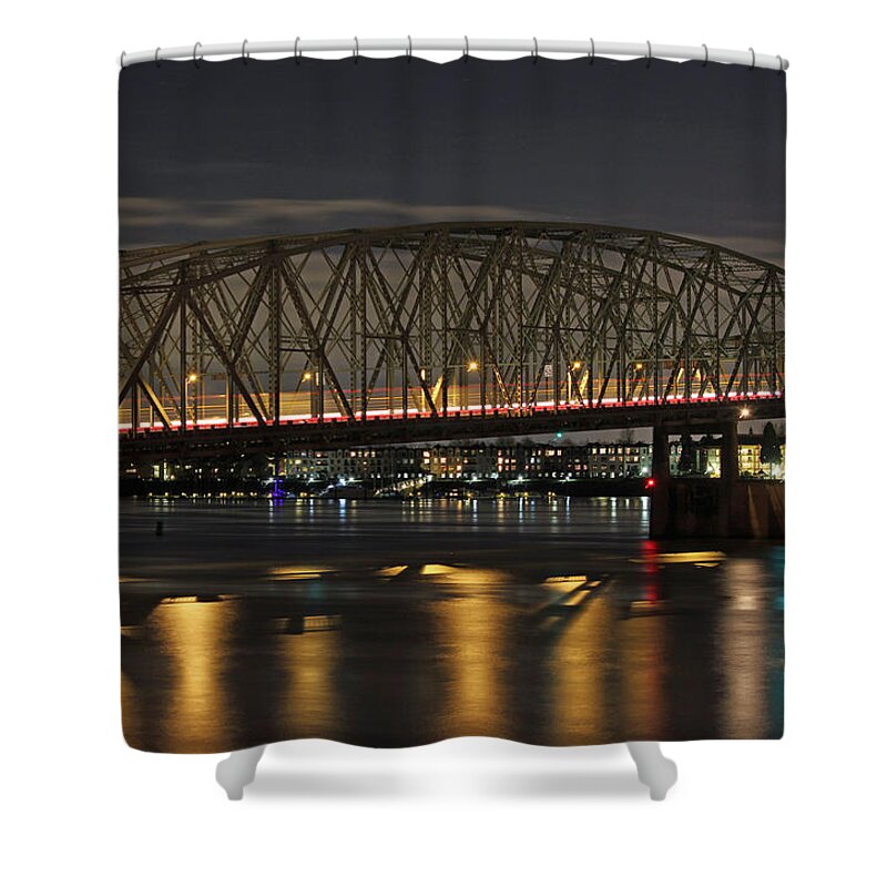 Bridges Shower Curtain featuring the photograph Night Crossing at I-5 by E Faithe Lester