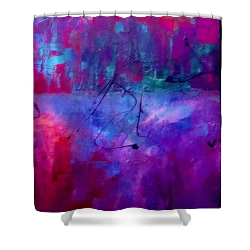 Abstract Shower Curtain featuring the painting Night Falls Upon by Lisa Kaiser