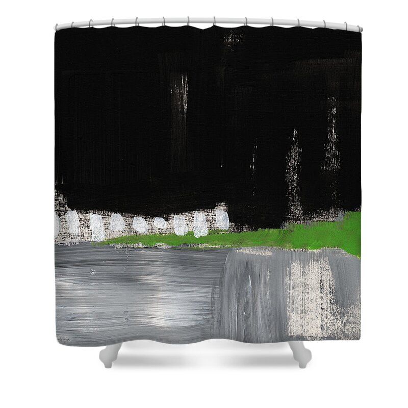 Abstract Painting Shower Curtain featuring the painting Night Horizon- abstract landscapeart by Linda Woods