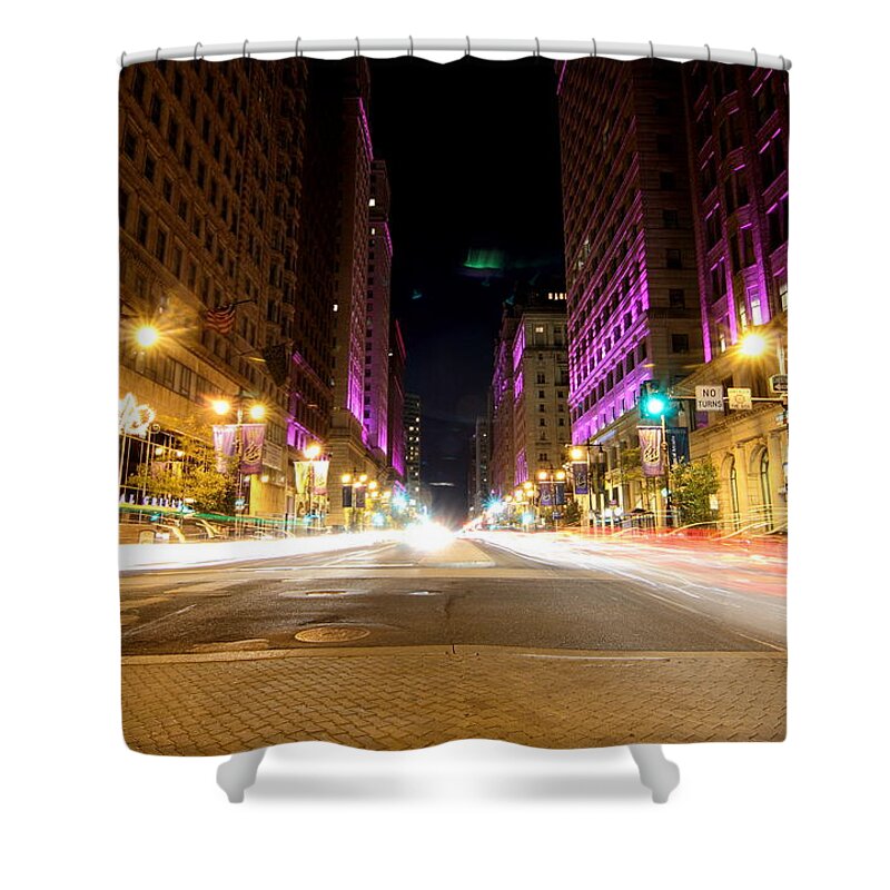 Cityscape Shower Curtain featuring the photograph Night Life by Paul Watkins