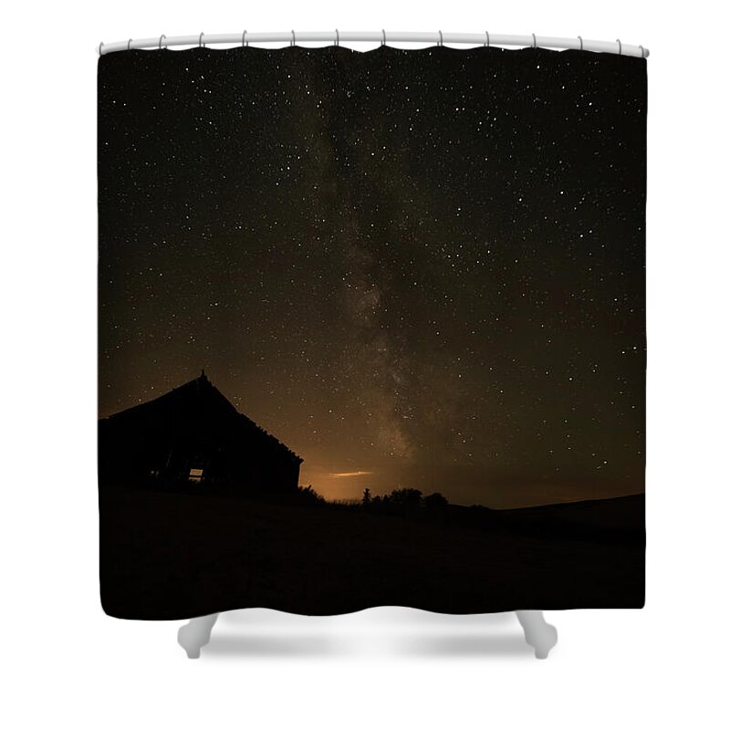 Sky Shower Curtain featuring the photograph Night Sky Glowing Over Silhouette by Marg Wood
