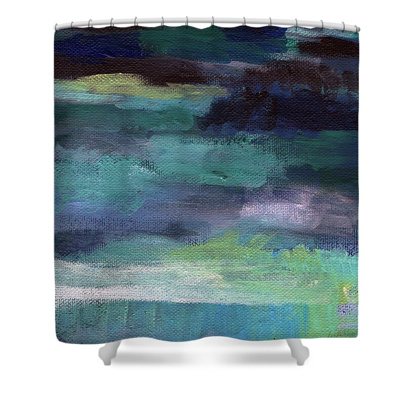 Abstract Painting Shower Curtain featuring the painting Night Swim- abstract art by Linda Woods
