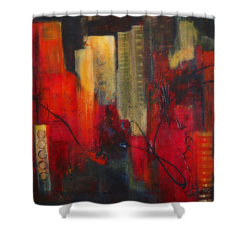 Absract Shower Curtain featuring the painting Nightscape by Roberta Rotunda