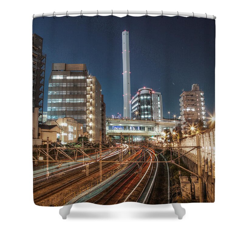 Train Shower Curtain featuring the photograph Nightview Of Tokyo Ikebukuro And by Photography By Zhangxun