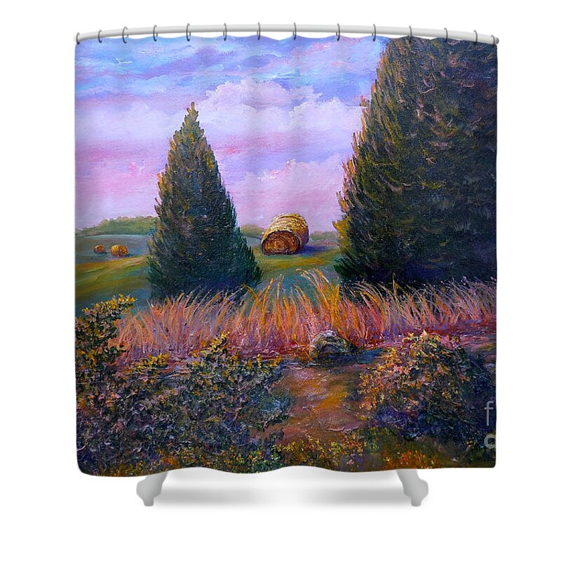 Landscape Shower Curtain featuring the painting Nixon's Early Morning View On Old Rapidan Road by Lee Nixon