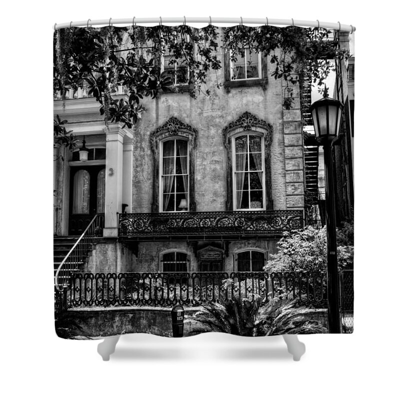 Noble Hardee House Shower Curtain featuring the photograph Noble Hardee House in Black and White by Greg and Chrystal Mimbs