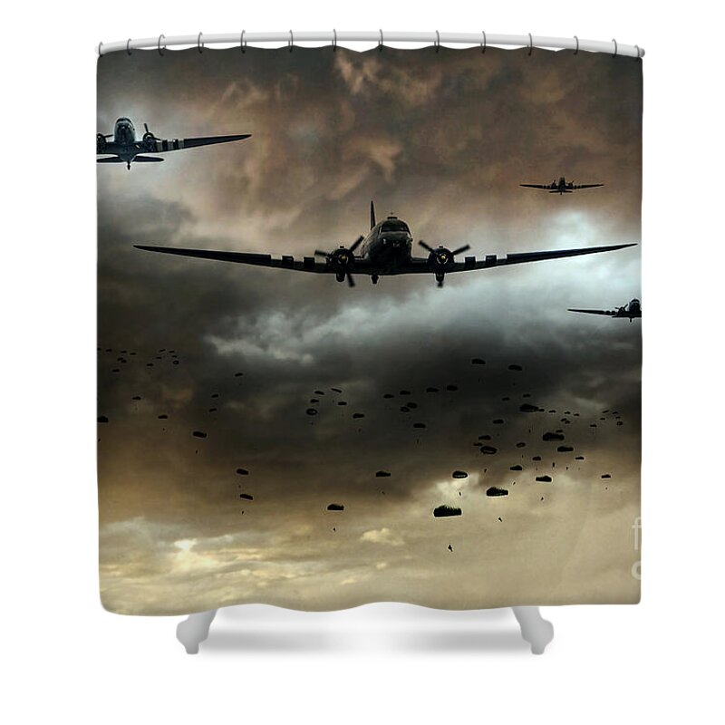 C47 Shower Curtain featuring the digital art Normandy Invasion by Airpower Art