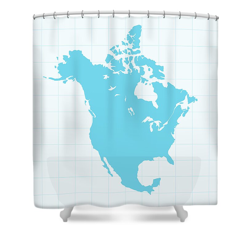 Vector Shower Curtain featuring the digital art North America Map On Grid On Blue by Iconeer
