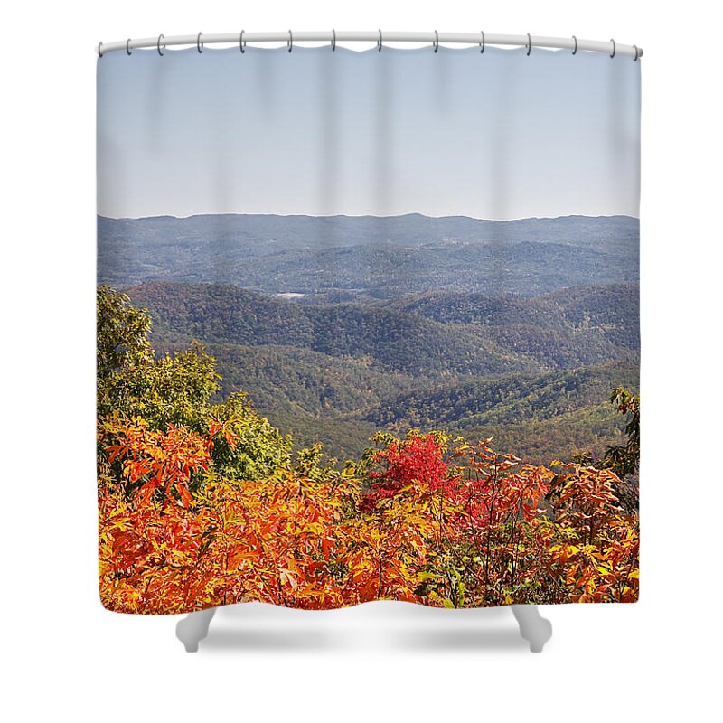 Blue Shower Curtain featuring the photograph North Carolina Mountains in Autumn by Jill Lang