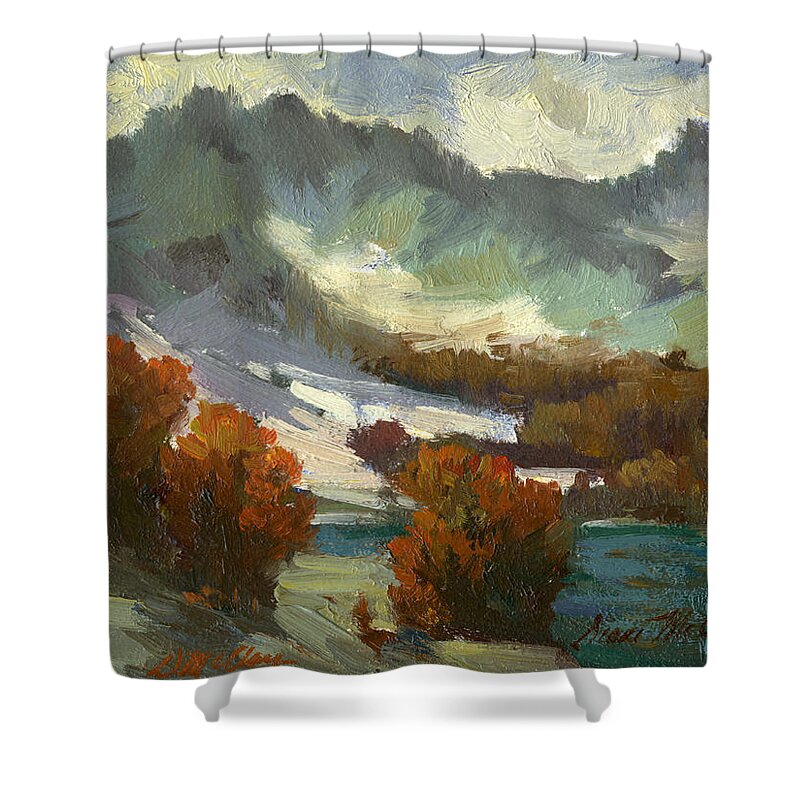 Cascades Shower Curtain featuring the painting North Cascades Autumn by Diane McClary