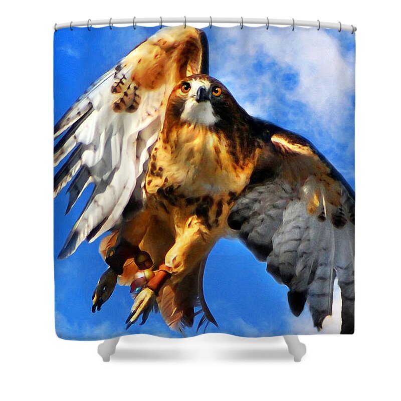 Birds Shower Curtain featuring the mixed media North Wind by Christina Rollo