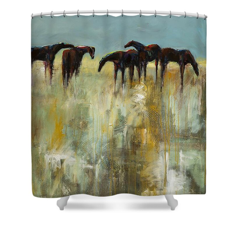 Equine Art Shower Curtain featuring the painting Not a Cloud in the Sky by Frances Marino