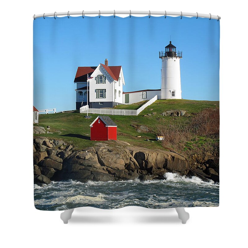 Seascape Shower Curtain featuring the photograph Nubble Lighthouse One by Barbara McDevitt