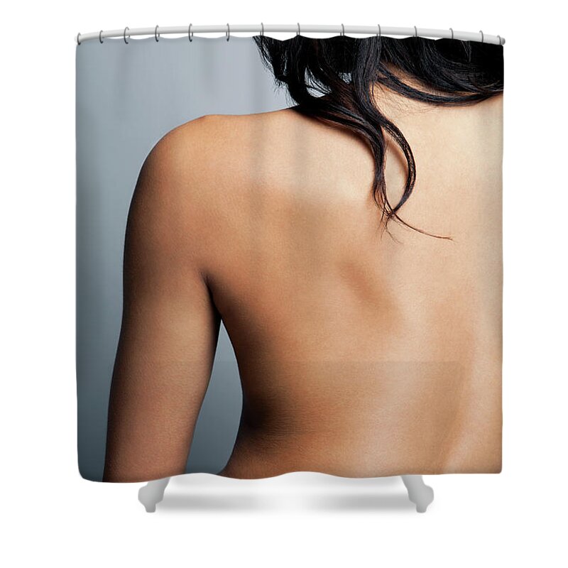 People Shower Curtain featuring the photograph Nude Young Woman With Her Back Towards by Andreas Kuehn