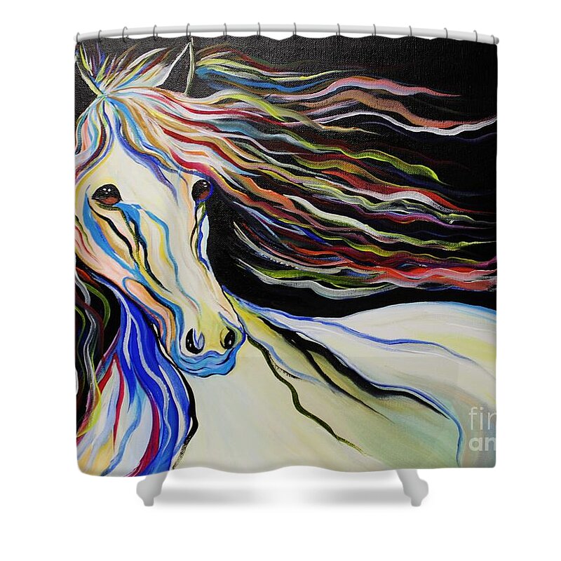 Horse Shower Curtain featuring the painting Nuella Horse with the White Shoulder by Janice Pariza