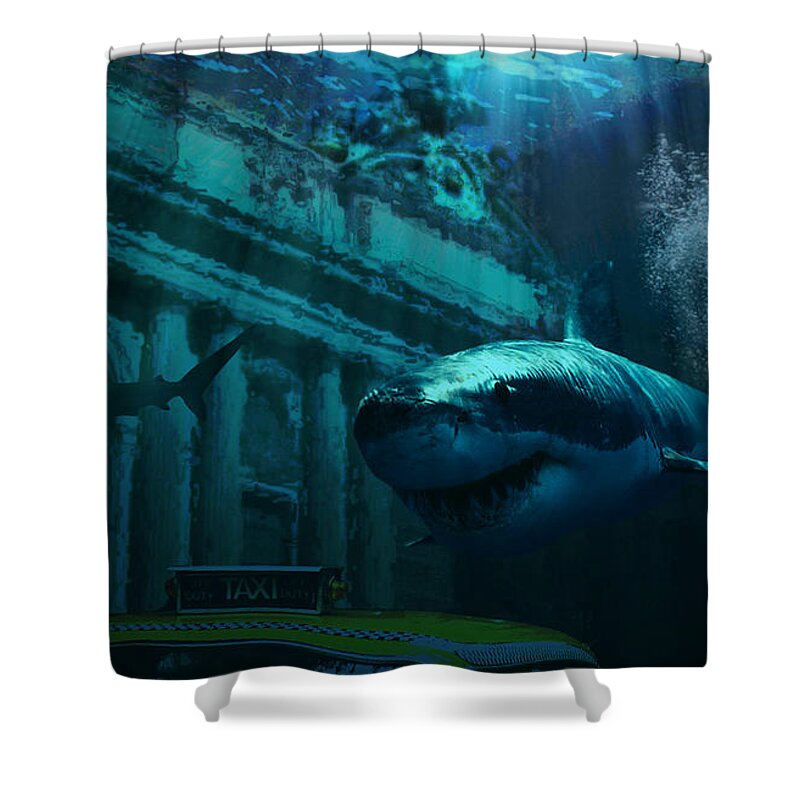 Sharks Shower Curtain featuring the photograph The effect of melting glaciers on New York #1 by Aleksander Rotner
