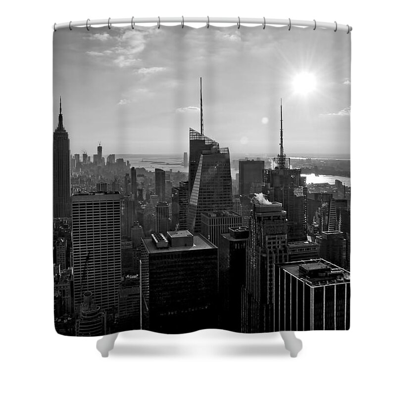 Black And White Shower Curtain featuring the photograph NY Times Skyline BW by S Paul Sahm