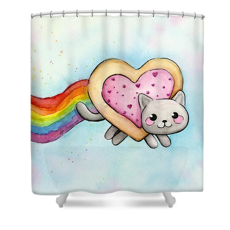 Valentine Shower Curtain featuring the painting Nyan Cat Valentine Heart by Olga Shvartsur
