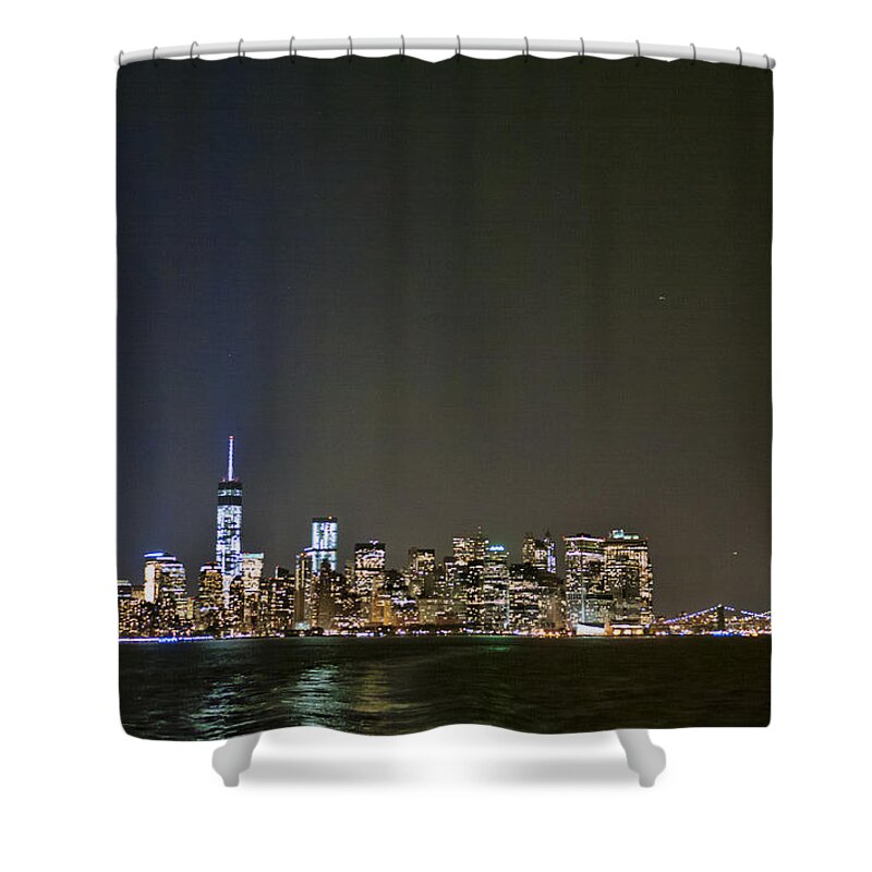 Lower Manhattan Skyline Shower Curtain featuring the photograph NYC Harbor Skyline by S Paul Sahm