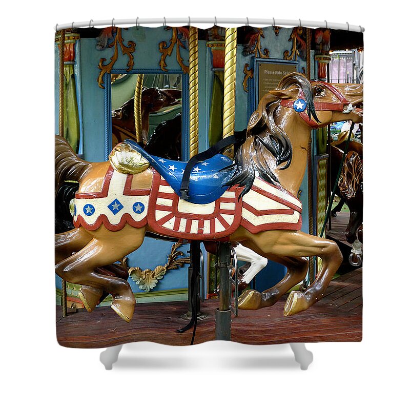 Carousel Shower Curtain featuring the photograph NYC - Old Glory Pony by Richard Reeve
