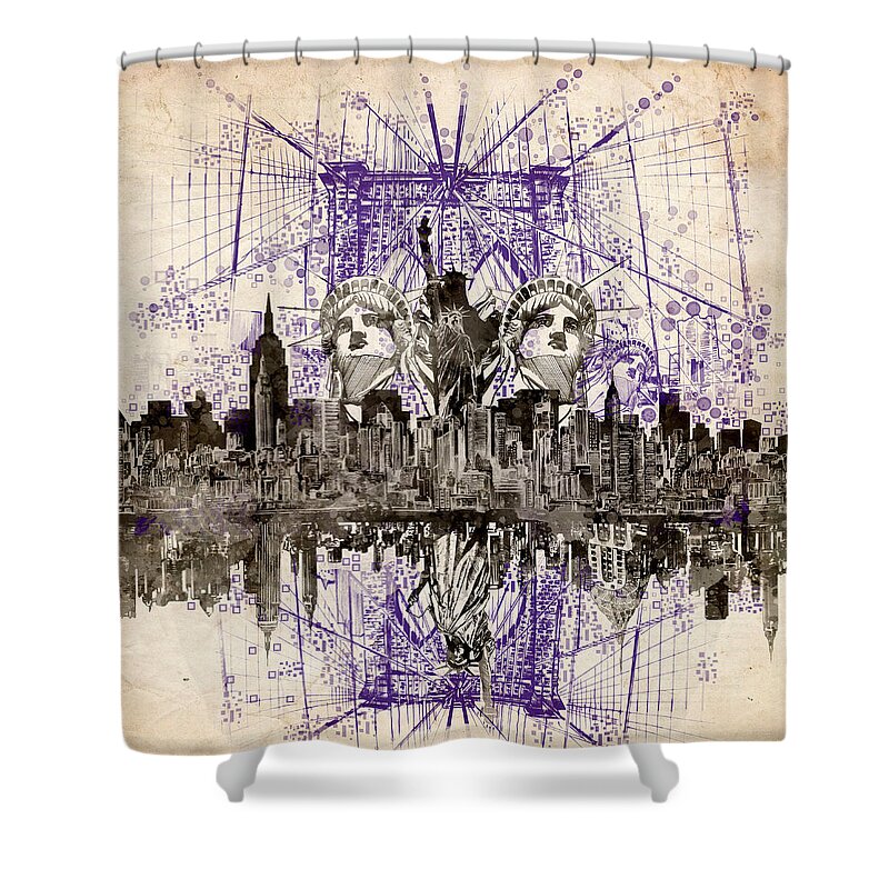 New York Shower Curtain featuring the painting Nyc Tribute Skyline 5 by Bekim M