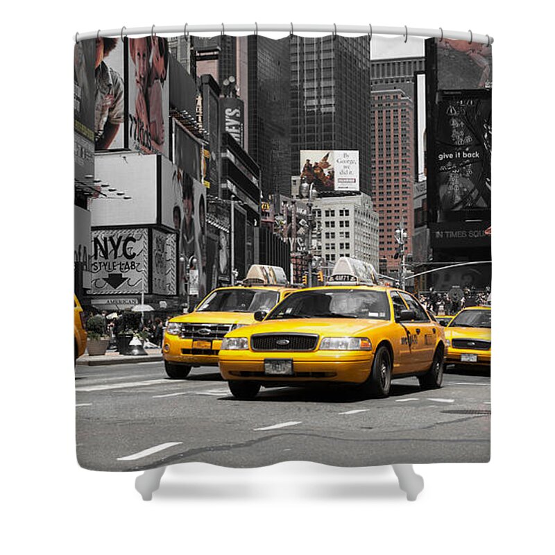 Manhatten Shower Curtain featuring the photograph NYC Yellow Cabs - ck by Hannes Cmarits