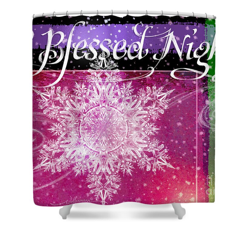 Christmas Shower Curtain featuring the digital art O Blessed Night Greeting by Randy Wollenmann