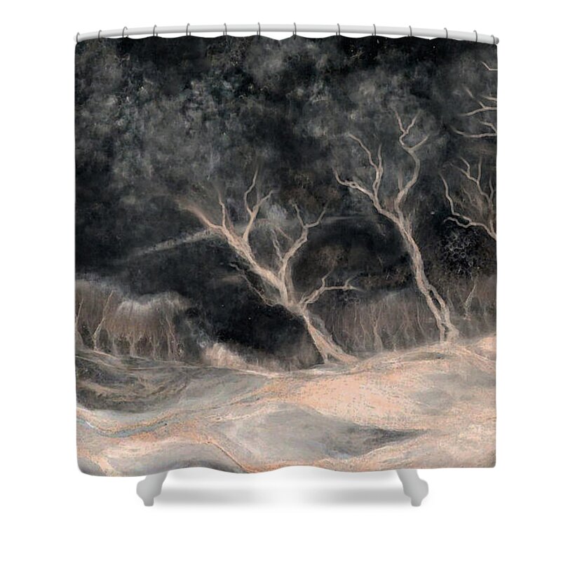 Landscape Shower Curtain featuring the painting O2 by Hans Neuhart