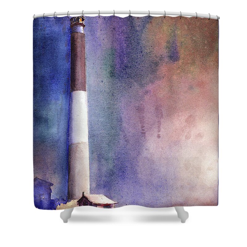 American Watercolor Society Shower Curtain featuring the painting Oak Island Lighthouse by Ryan Fox