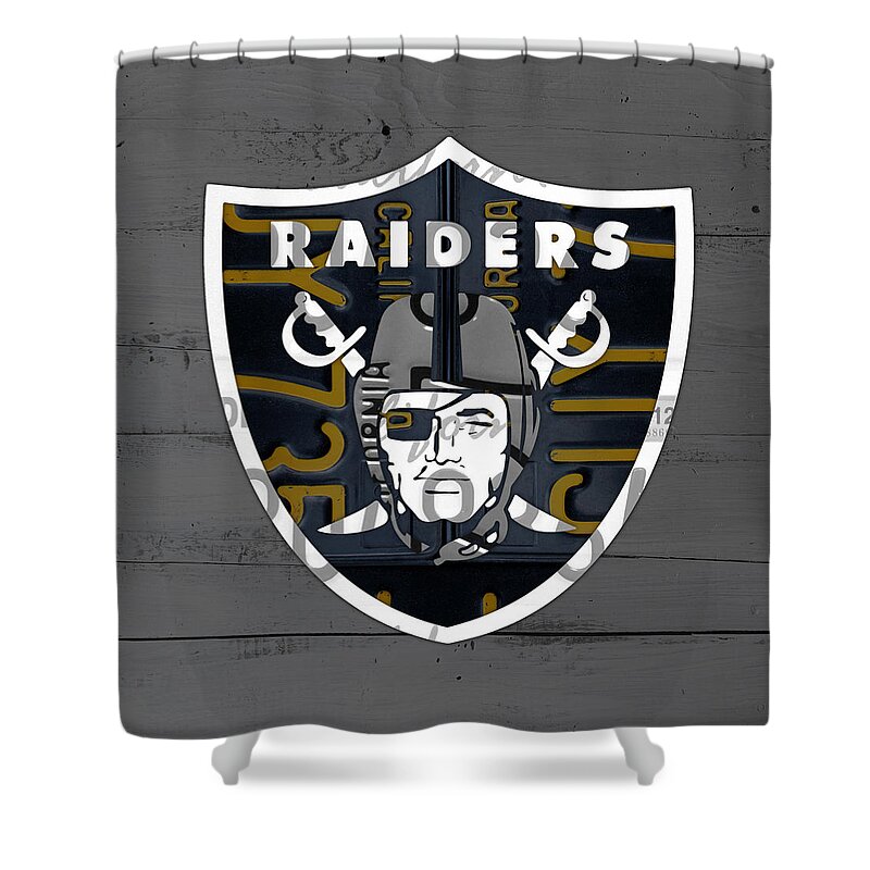 Oakland Raiders Football Team Retro Logo California License Plate Art Shower Curtain