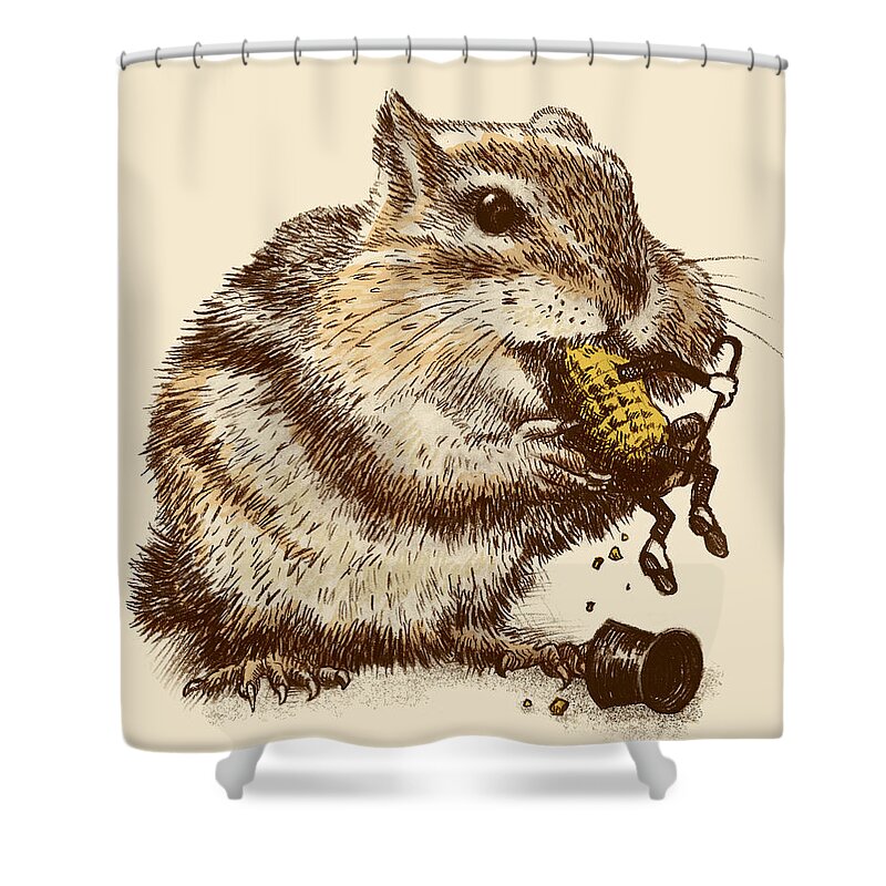 Chipmunk Shower Curtain featuring the drawing Occupational Hazard by Eric Fan