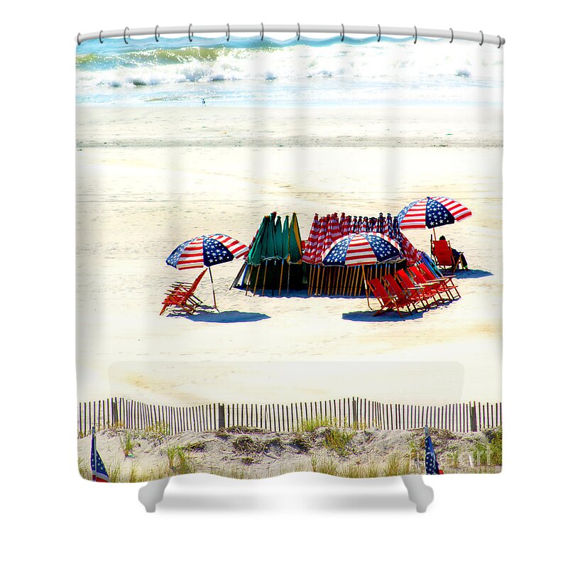 Ocean City New Jersey Shower Curtain featuring the photograph Ocean City NJ Stars and Stripes by Beth Ferris Sale