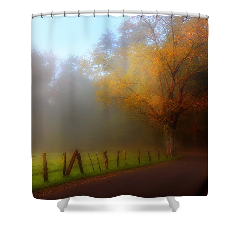 Cades Cove Shower Curtain featuring the photograph October And Fog by Michael Eingle