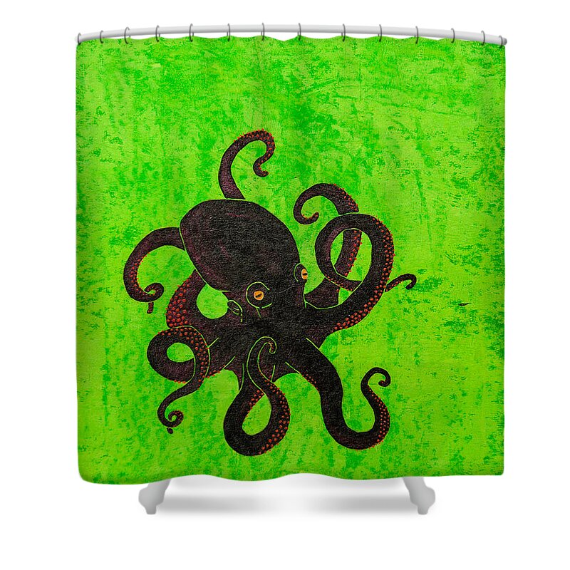 Octopus Shower Curtain featuring the painting Octopus black by Stefanie Forck