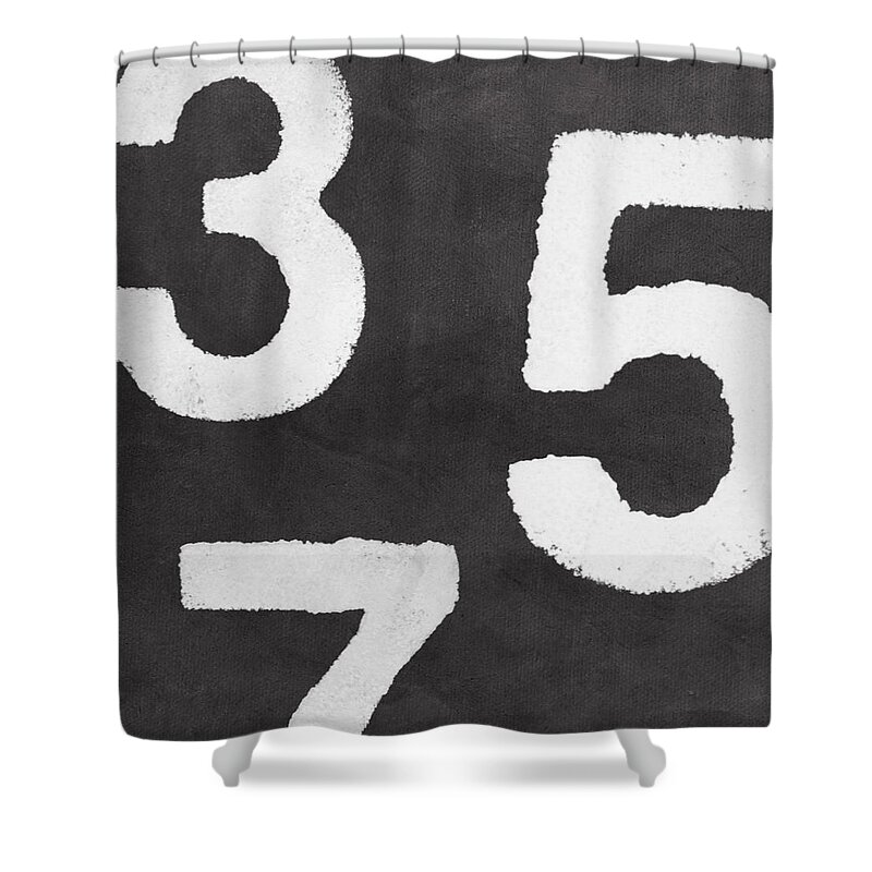 Odd Numbers Shower Curtain featuring the painting Odd Numbers by Linda Woods