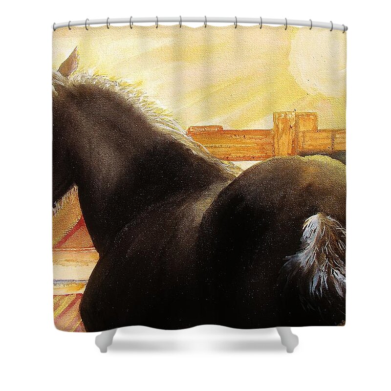 Horses Painting Shower Curtain featuring the painting Of Horses and Golden Light SOLD by Lil Taylor
