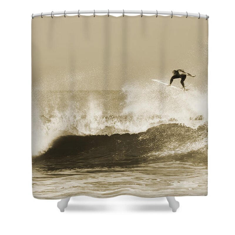 Surf Shower Curtain featuring the photograph Off the top by David Millenheft