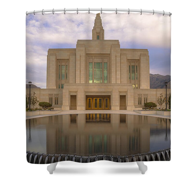 Utah Shower Curtain featuring the photograph Ogden Temple Fountain by Dustin LeFevre